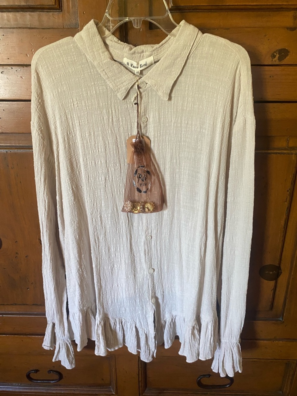 NWT-A RARE BIRD Linen Button-Front Tunic Top Shirt-One Size-Handmade